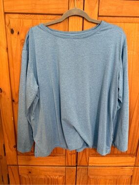 Xersion Heathered Sky Blue Scoop Neck Long Sleeve Top